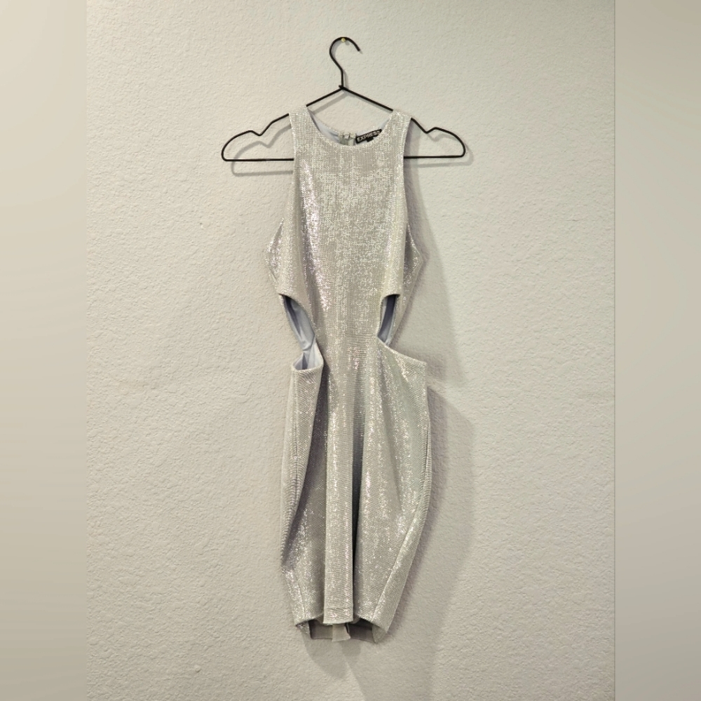 Express Sparkle Cutout Mini Dress - Silver - Size 2